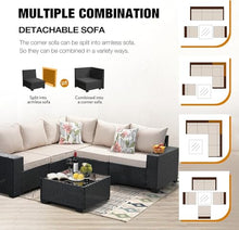 HTERWQEA 6-Piece Patio Conversation Set, Cushioned Rattan Sectional Sofa with Wicker Frame, Ideal for Garden, Porch, or Backyard