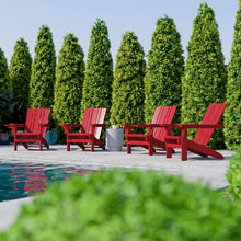 BizChair Adirondack Chairs Set of 4 with Cup Holders, Weather Resistant Poly Resin Red