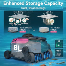 Cordless Robotic Pool Cleaner, Wall Climbing, Extended Battery Life, 0.28 Cu Ft Large Capacity, Advanced Dual-Motor, X3 Auto Pool Vacuum for Inground & Above Ground Pools Up to 1615 Sq.Ft, Pink