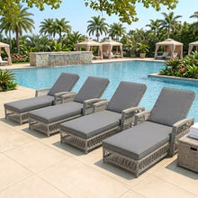 Merax Outdoor Rattan Chaise Lounge Set of 4, All-Weather Patio Recliners with 4-Position Adjustable Backrests, Armrests, and Removable Cushions for Poolside & Garden, Grey