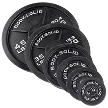 Body-Solid Cast Iron Olympic Weight Plate Set 500lbs with Bar Black