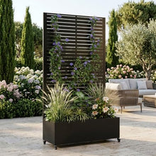 Metal Planter Box with Trellis, 73"x35"x16 Metal Raised Garden Bed with Trellis, Metal Planter Box with Drainage Holes & Lockable Wheels & Privacy Screen for Climbing Plants, Vegetables, Vines