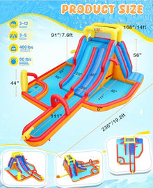 Whubefy 19.3x14Ft Large Inflatable Water Slide for Kids Backyard, 16-in-1 Dual Lane Waterslides Park Bounce House with Surfing Slide, 3 Pools, 2 Climb Walls, 15pcs Toys, 620W Blower, Hold for 8 Kids
