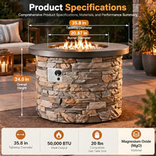 36" Propane Gas Fire Pit Table, 50,000 BTU Round Outdoor Concrete Fire Pit with Pulse Ignition for Patio, Deck, Garden & Backyard – Sandstone
