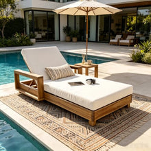 Merax Acacia Wood Chaise Lounge with 1 Double-Fold Cushion Chaise, Cream