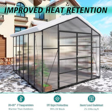 10x12FT Large Walk-in Greenhouse, Extra-Height Version Polycarbonate Greenhouse with Aluminum Frame for Backyard, Black