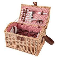 Storage Basket,Wicker Picnic for 4 Persons with Utensils Cutlery, Willow Hamper Service Gift Set, Outdoor Hand Woven for Valentine Day, Birthday