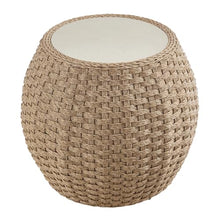 Kobalt Beige Rattan Round Outdoor Side table with Sintered Stone Table Top