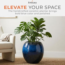 Emissary Home and Garden 16in. L x 16in. H Blue Stoneware Spherical Planter with High-fire Treatment (Set of 1)