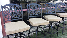 Elizabeth Outdoor Patio Armless Swivel Bar Stools Cast Aluminum Dark Bronze (8, 30" with Walnut Cushions)