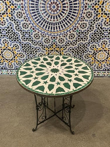 Moroccan Intricately Designed Round Tile Table Top with Foldable Base