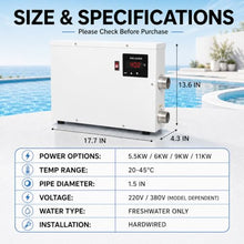 forplubossmmp Spa Heater 11kw, Electric Swimming Pool & Hot Tub Water Heater with Digital Touchscreen Thermostat, Stainless Steel Pool Heater for Above Ground Inground Pool, Bathtub 11kw