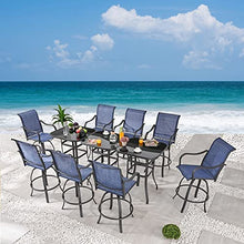 Festival Depot 11pcs Patio Dining Set Bar Height Swivel Bistro Chairs with Armrest and Glass Top Table Blue