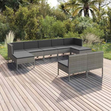 HGPOTUY 9 Piece Patio Lounge Set with Cushions Poly Rattan Gray