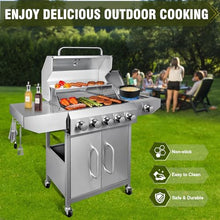 Bestfire 68,000 BTU 5 Burner Propane Gas Grill with Side Burner-Professional-Grade Stainless Steel Outdoor BBQ Grill-647 sq in Cooking Space&Porcelain Cast Iron Grrates-Patio Cart Design for Backyard