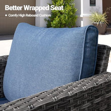 OvioS 5-Piece Patio Furniture Set Outdoor Wicker Rattan Sofa Couch with Chairs and Ottomans Denim Blue
