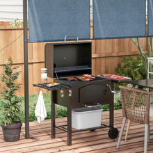 Charcoal Grill, Outdoor Portable Adjustable Height BBQ Smoker with Folding Shelves, Thermometer, Bottle Opener & Wheels for Camping, Picnic, Patio, Backyard, Black