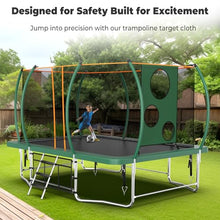 Lyromix 14FT Outdoor Rectangle Trampoline with Curved Poles, Light, Sprinkler & Soccer Set Field Green