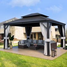 Pamapic 12'x14' Hardtop Gazebo with Netting and Curtains Black