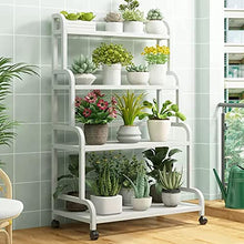 ZHOUYANB Indoor Plant Stand Metal 4 Tiered Flower Rack With Rear Bar And Lockable Wheels Flowers Pot Display Shelf For & Outdoor Freestanding Planter Storage