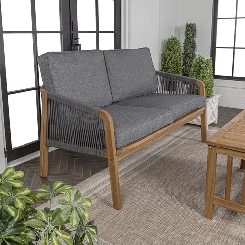 JONATHAN Y Arwen Modern Bohemian Roped Acacia Wood Outdoor Loveseat Gray/Teak Brown