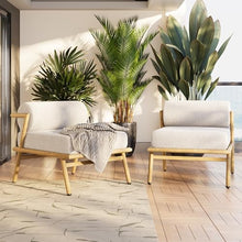 GDFStudio Outdoor Upholstered Lounge Chair, Patio Teak-Finished Iron Club Chair with Beige Cushion,Stylish Comfortable Accent Chair Lounge Seating for Patio,Garden,Porch,Balcony 26"