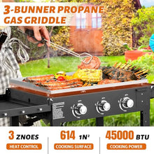 Llhdmeng Foldable Flat Top Grill, Portable Outdoor Propane Griddle with 2 Foldable Shelves, 30000/45000/60000 BTU Gas Grill Griddle Cooking Station for BBQ & Outdoor Cooking, Black(3 Burner)