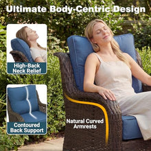 ADRERIC 3-Piece Patio Furniture Set with 6" Ultra-Thick Cushions, Swivel Rocker Chairs with Side Table, All-Weather Round Wicker Conversation Set & Bistro Set for Porch Sunroom Deck, Blue