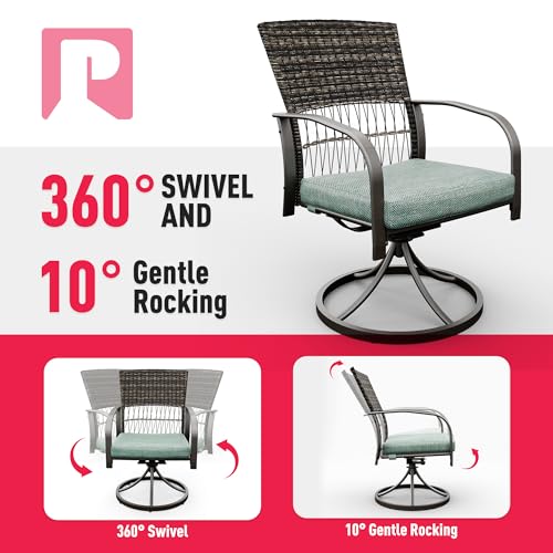 Pamapic 7 Piece Rattan Outdoor Dining Set with Iron Table and Swivel Chairs Green