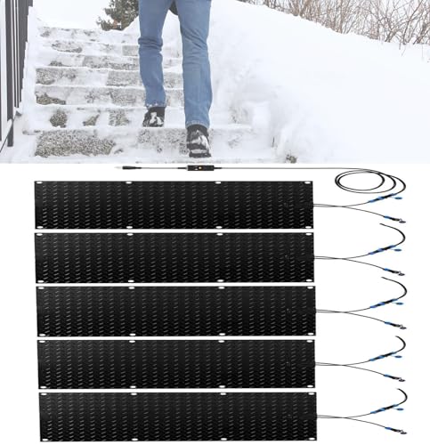 ZRUTIMI Heating Snow melt mat, Non-Slip Rubber Snow and ice Heating mat, Suitable for Outdoor stairways, Steps, Sidewalks, garages, Decks in Winter(5Pcs,10x48in/(25.4x120cm))
