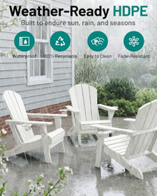 PLUUV Folding Adirondack Fire Pit Chairs Set of 6 with Cup Holders,White