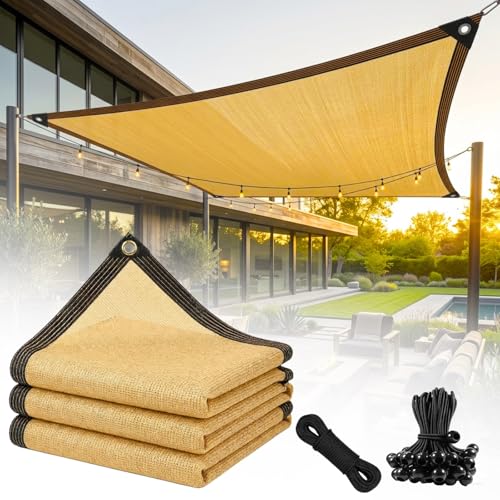 GFJYKDL Square Sail Shade CanopyWaterproof Patio Umbrella Cover 90% Protection for Backyard Garden & Outdoor Spaces Grommets Included,Beige-8.5x8.5m