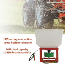 DINENOVATE Electric Broadcast Spreader 265LB ATV Tractor Front Mount Fertilizer Spreader 12V 180W Horizontal Motor for Pasture, Lawn, Farmland
