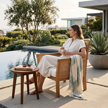 Hives & Honey Salvador Cane Outdoor Lounge Chair with White Cushion, Grade-A Teak Wood Patio Armchair, Resin Wicker Accents, Quick-Dry Foam Cushion, Weather-Resistant Patio Seating