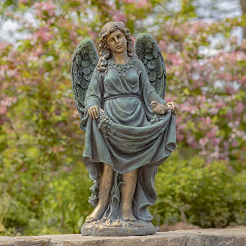 Zaer Ltd. Large Magnesium Angel Statues (Outdoor Safe) (37”T Standing with a Dress Birdbath(Bronze Finish))