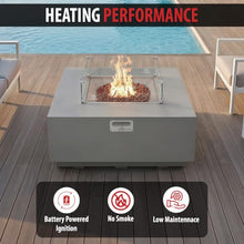 AMS 48" Square Concrete GFRC Propane Gas Fire Pit Table Bundle (Light Gray)