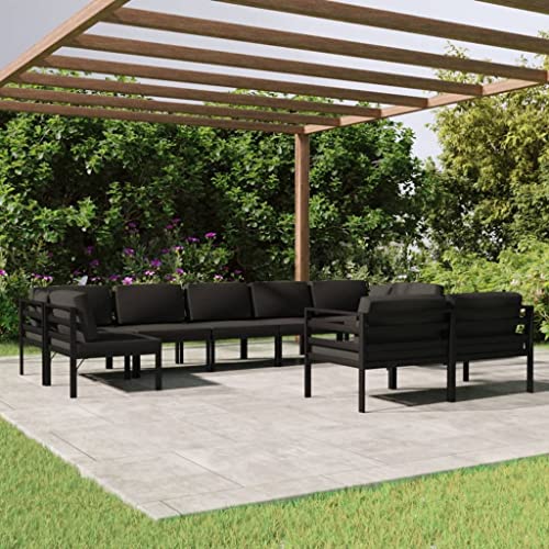 ZQQLVOO 9 Piece Patio Lounge Set with Cushions Aluminum Anthracite, Outdoor Bistro Set, Balcony Furniture Set, Outdoor Bistro Table and Chairs Set for Yard Backyard Lawn Porch Poolside Balcony