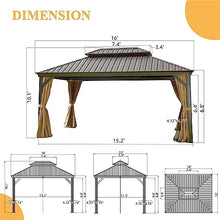 LOPOO Hardtop Gazebo with Curtains & Netting - Aluminum Frame Pavilion with Steel Double Roof Canopy for Patio, Backyard, Lawn, Garden - Brown 12ft x 16ft