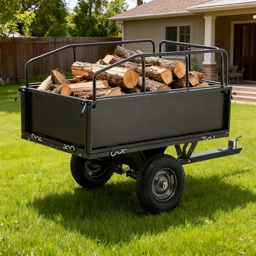 600/1500LBS Capacity 17/15 Cubic Feet Dump Cart Trailer, Heavy Duty Tow Behind Hauling & Dumping Wagon for ATV, UTV, Lawn Tractor and Garden Use