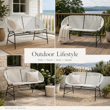 OYEFIT Outdoor Patio Wicker Loveseat, White PE Rattan, 52-Inch Wide,White PE Rattan, Black Iron Frame, 52 x 28.25 x 33 in, 42-in seat Width, Two-seat Design, Assembly Required