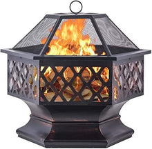 Garden Fire Pit Grill Bowl Grill Barbecue Rack 22" Black Fire Pit Square Steel Table Patio Garden Heater Outdoor BBQ Camping with Cover BBQ Cooking for Camping Backyard
