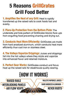 GrillGrate - 24 inch deep by 25.5 inch wide Interlocking Grill Grates - 5 Panel Set - GrateTool Included - Universal Grilling Accessory For Gas, Charcoal, Pellet, and Kamado Grills, Searing Kit