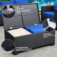 HTERWQEA 7 Piece Patio Furniture Set Outdoor All Weather Wicker Sectional Sofa, Conversation Couch with Ottoman and Storage Table for Porch Poolside Royal Blue