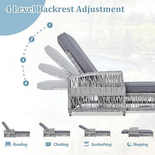 Merax Patio Lounge Chair, Outdoor Rattan Chaise Lounge with 4 Adjustable Backrest and Armrests, All Weather Wicker Reclining Pool Sunbathing Chair & Soft Removable Cushions for Poolside, Garden, Gray