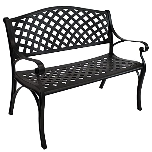 Sunnydaze Outdoor 2-Person Metal Garden Bench with Backrest, 40” W, Black