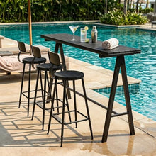 MISXEOE Outdoor Bar Table 47"-79", Wood Patio Bar Height Table High Counter Tables Rain/Sun Protection for Poolside Garden Balcony Restaurant Cafe, Indoor or Outdoor Use(Black 2,55.1"x15.7"x41.3")