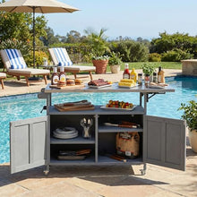 roomfitters Outdoor Kitchen Island with Stainless Steel Top, Rolling BBQ Prep Cart with Folding Drop Leaf, Grey
