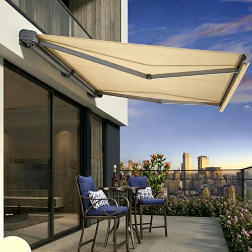 Deck Awnings, 2m/2.5m Electric Awnings for Patio with Waterproof Polyester Cover and Aluminum Frame, Shade, Umbrellas(Beige,8.2 * 6.56ft)