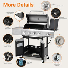 4-Burner Propane Gas Grill with Side Burner & Waterproof Cover - 51,000 BTU