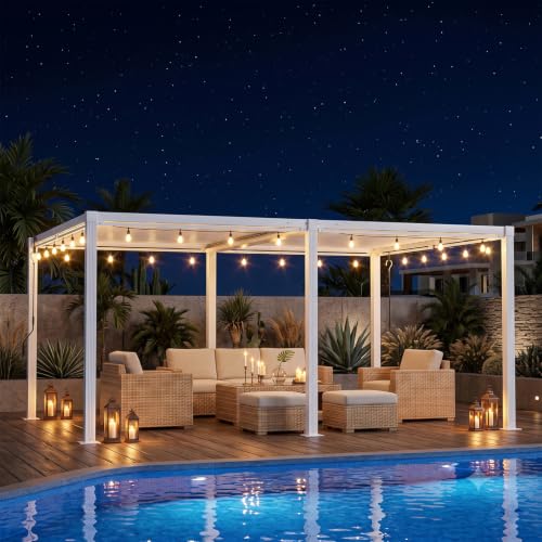 ADRERIC Louvered Pergola 12'x16' Outdoor Pergola with Roof, Heavy Duty Aluminum Frame, Hardtop Gazebo with Adjustable Louvers for Patio, Deck and Backyard, White